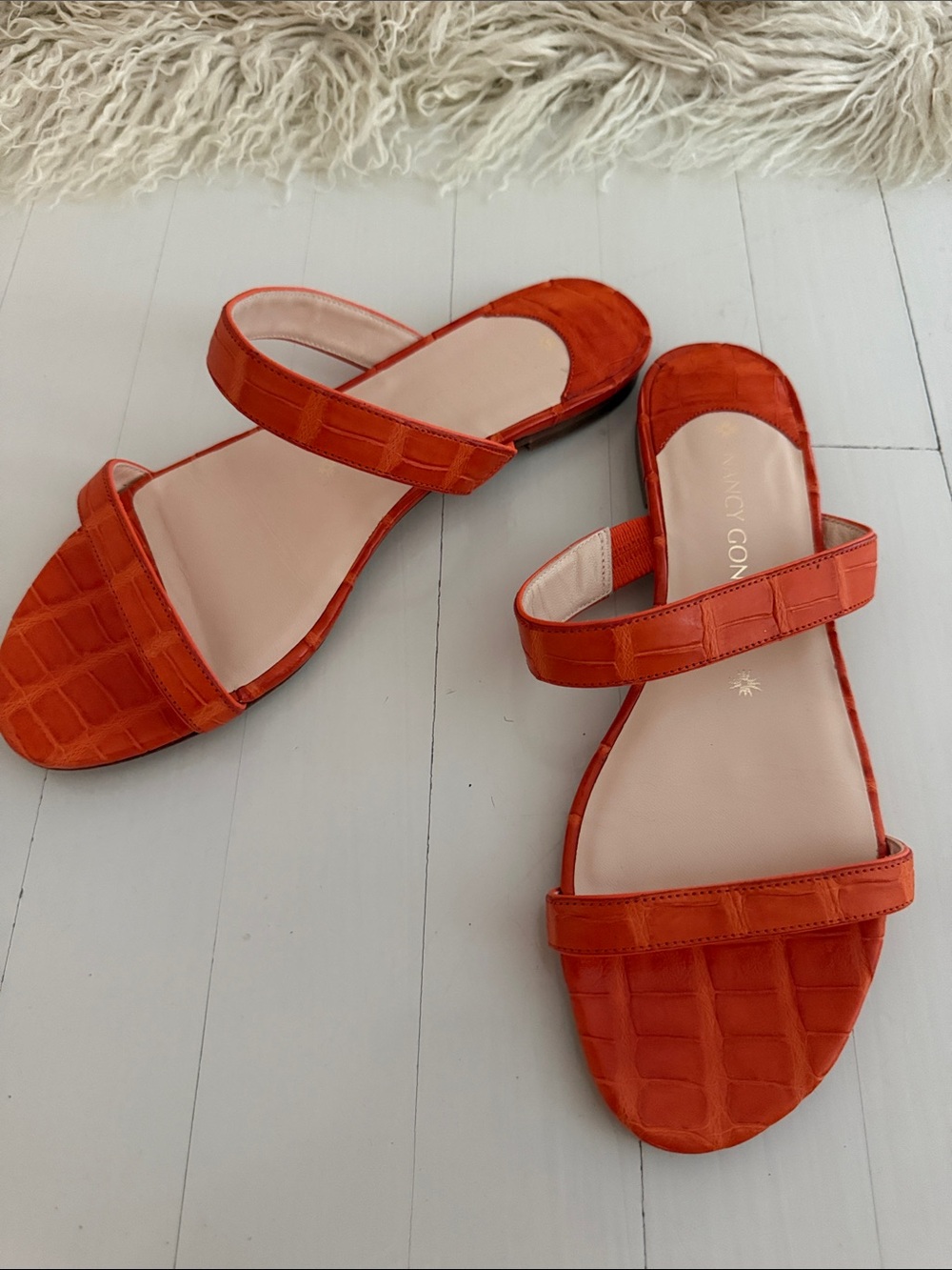 Nancy Gonzalez Orange Genuine Crocodile Sandals Size 38